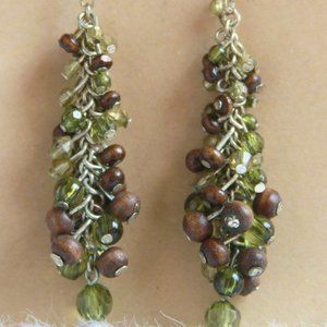 Mixed Green Bead Drop Earrings